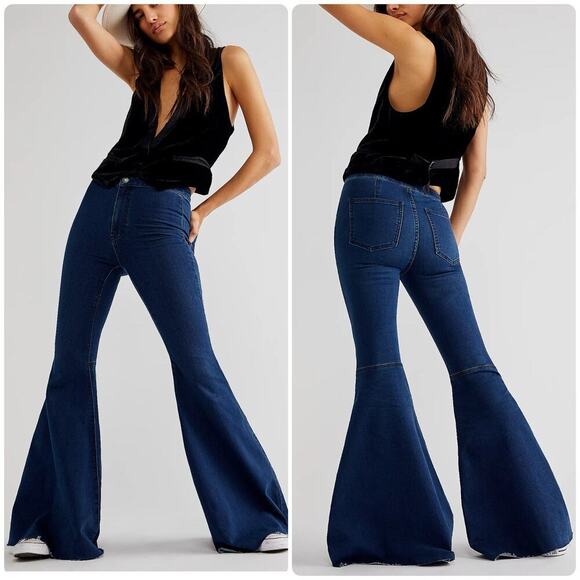 Free People Pants - FREE PEOPLE Just Float On Flare Jeans Vintage Bell Bottoms Rich Blue Size 30